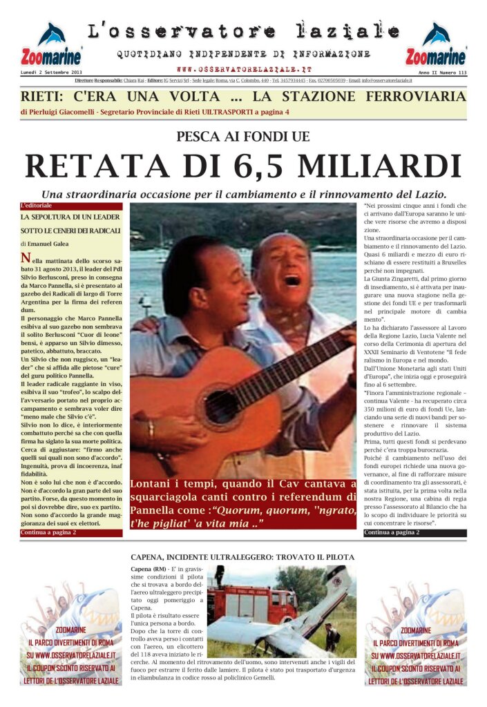 L'osservatore d'Italia edizione del 2 Settembre 2013
